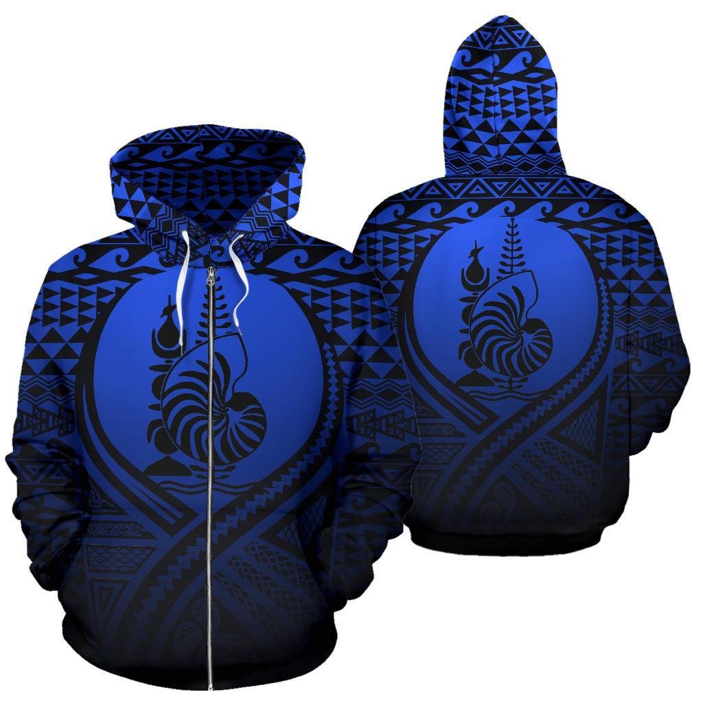 New Caledonia All Over Zip up Hoodie Lift up Blue Unisex Blue - Polynesian Pride