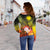 Marshall Islands Women's Off Shoulder Sweater - Humpback Whale with Tropical Flowers (Yellow) - Polynesian Pride