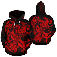 Polynesian Hawaii All Over Zip up Hoodie Kanaka Maoli Red Turtle Unisex Red - Polynesian Pride