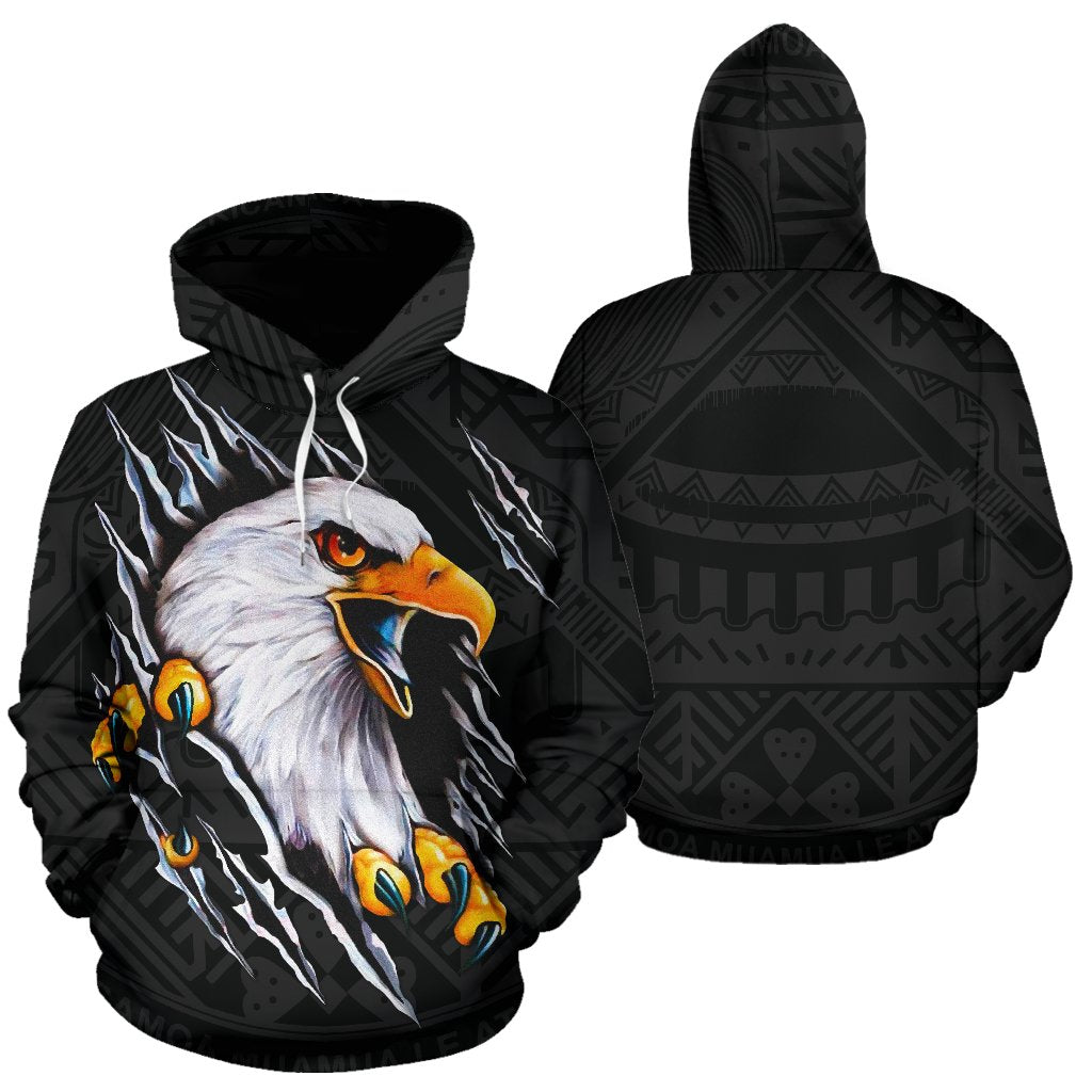 American Samoa All Over Hoodie Eagle Black Unisex Black - Polynesian Pride