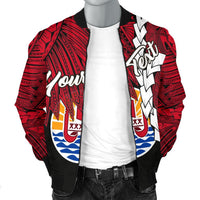 Tahiti Polynesian Custom Personalised Men's Bomber Jacket - Tribal Wave Tattoo Flag Style - Polynesian Pride
