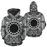 Cook Islands ll Over Hoodie Cook Islands Coat of rms Polynesian White Black - Polynesian Pride
