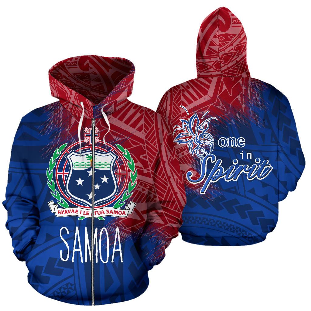 Samoa All Over Zip up Hoodie One in Spirit Unisex Blue - Red - Polynesian Pride