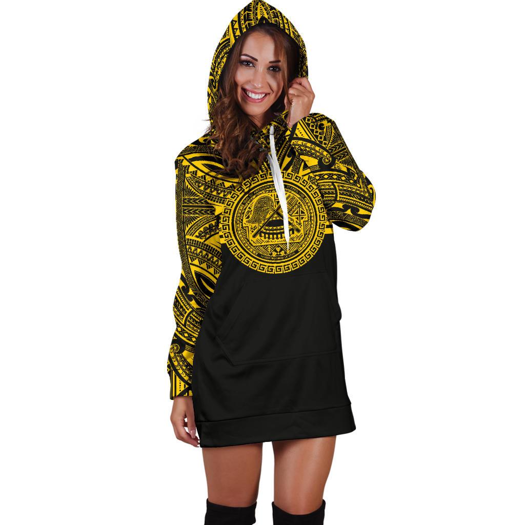 American Samoa Women Hoodie Dress - American Samoa Coat Of Arms Polynesian Gold Black - Polynesian Pride