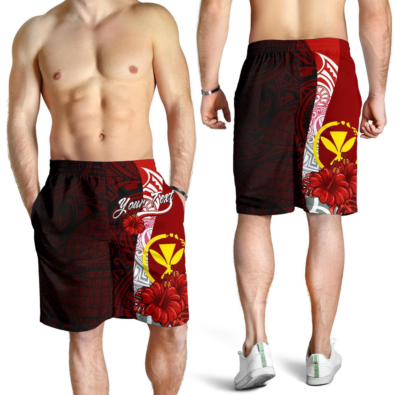 Hawaii Polynesian Custom Personalised Men's Shorts - Coat Of Arm With Hibiscus Red - Polynesian Pride