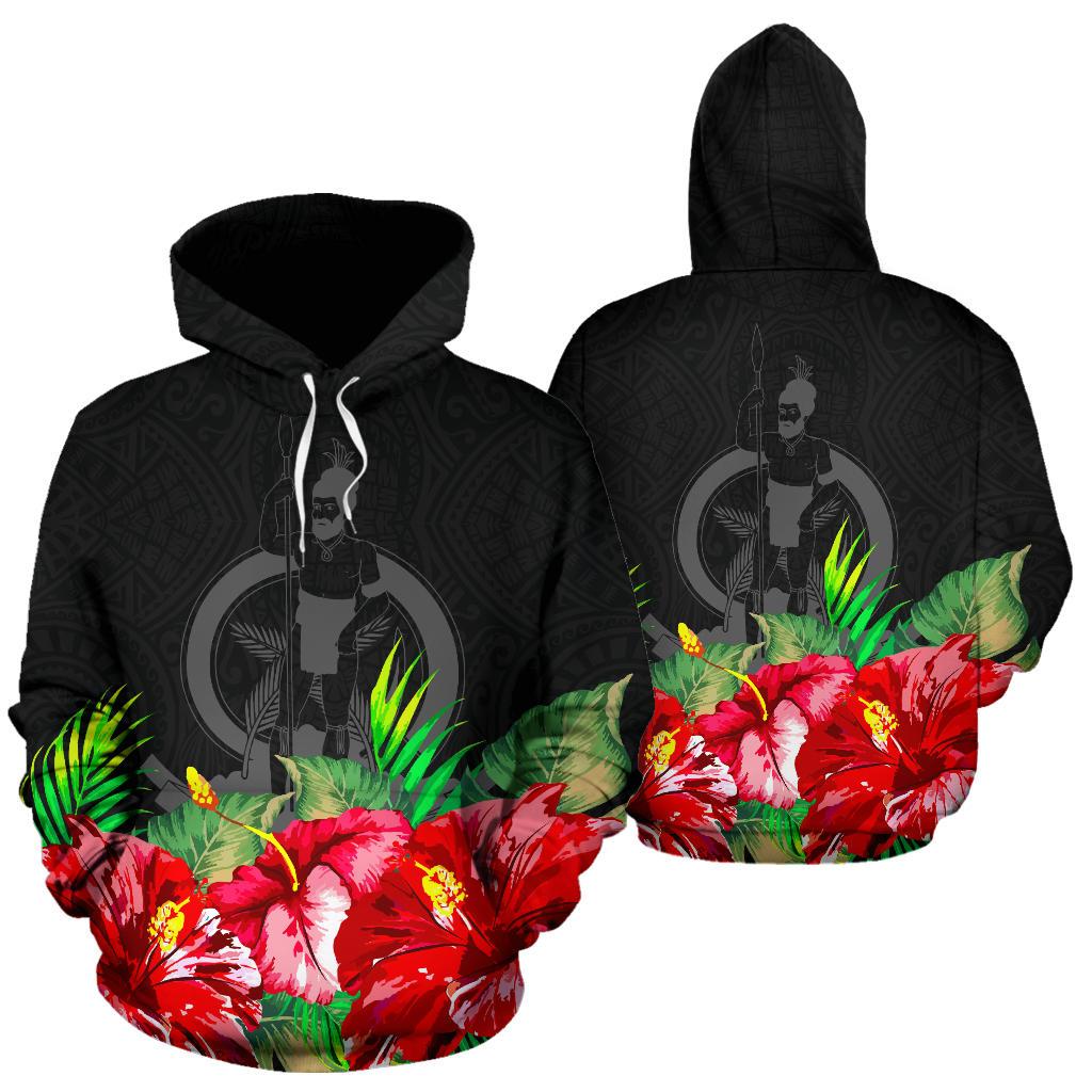 Vanuatu Polynesian Hoodie Black Hibiscus Unisex Black - Polynesian Pride
