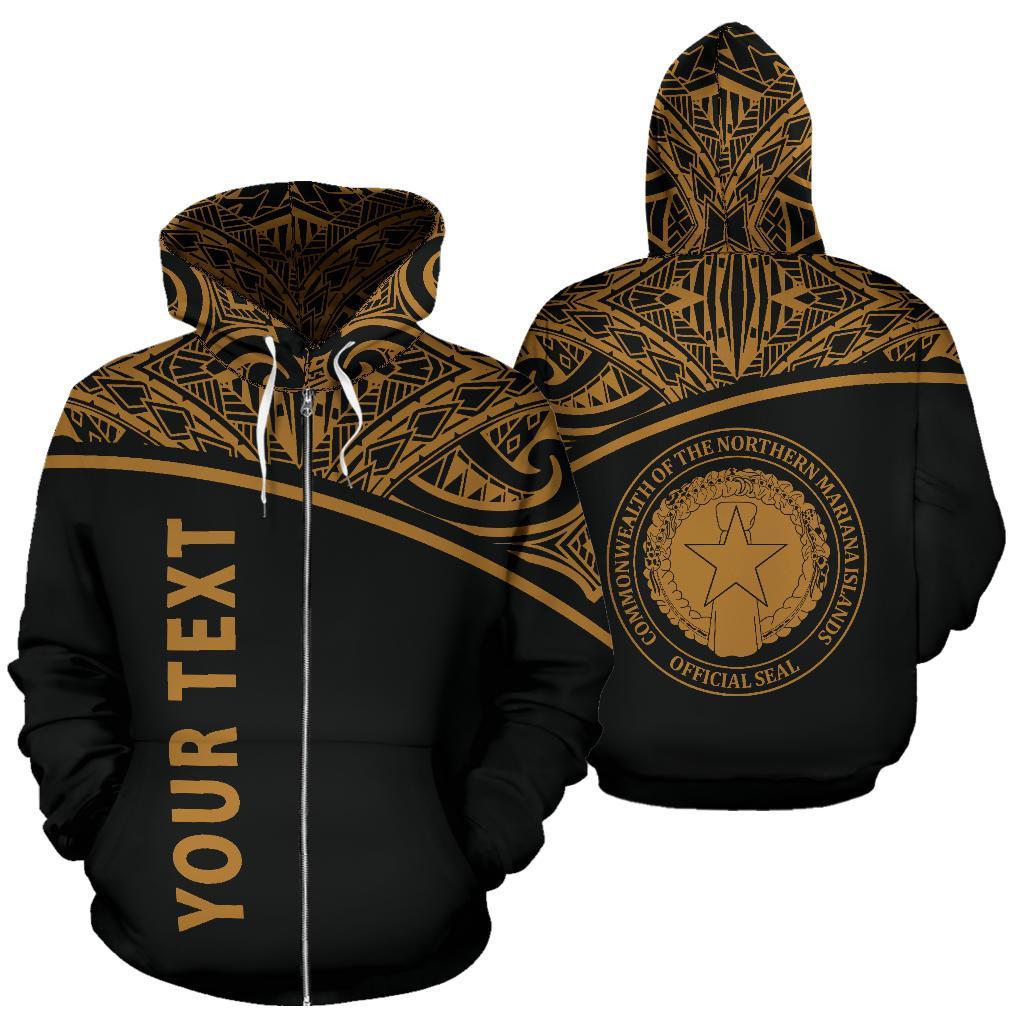 Northern Mariana Islands Polynesian All Over Custom Zip up Hoodie Gold Curve Version Unisex Black - Gold - Polynesian Pride