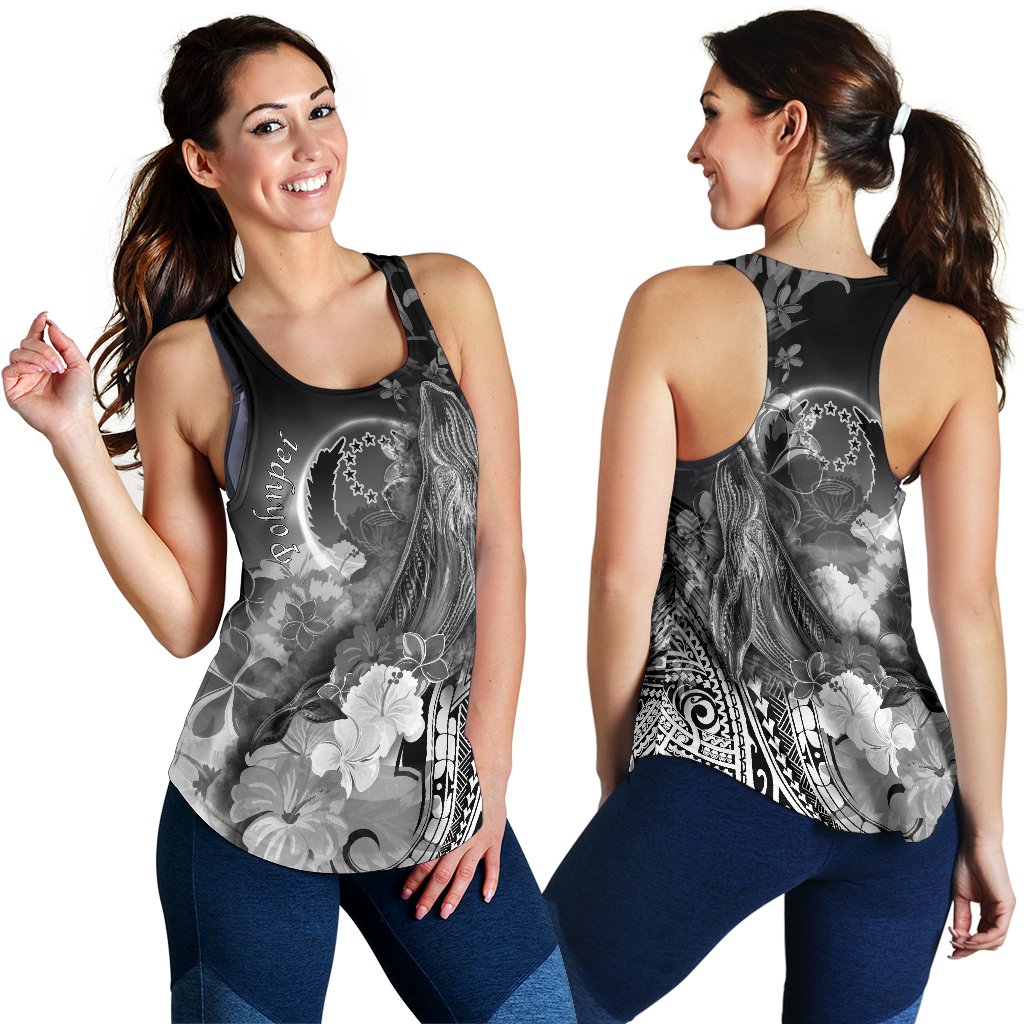Pohnpei Women's Racerback Tank - Humpback Whale with Tropical Flowers (White) White - Polynesian Pride