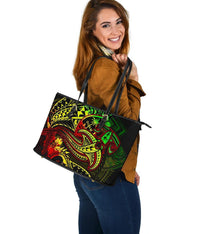 Guam Polynesian Leather Tote Bag - Reggae Shark Polynesian Tattoo - Polynesian Pride