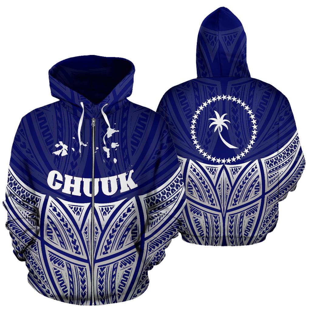 Chuuk Polynesian Zip up Hoodie Blue Pride Map and Seal Unisex Blue - Polynesian Pride