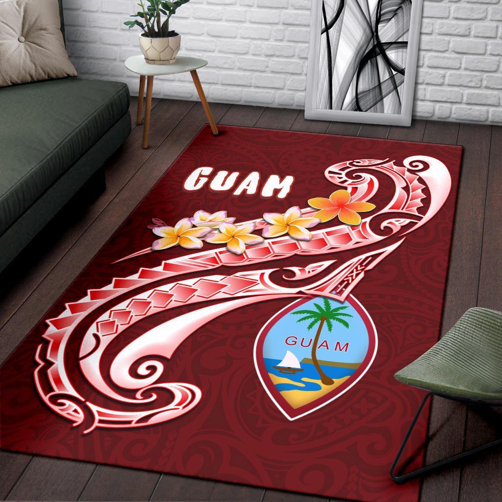 Guam Area Rug - Guam Seal Polynesian Patterns Plumeria (Red) - Polynesian Pride