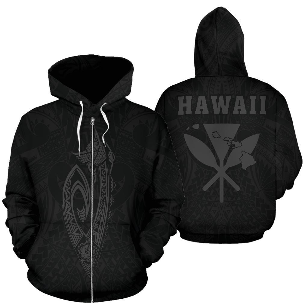 Polynesian Fish Hook Kanaka Map of Hawaii Zip Hoodie Grey Unisex Grey - Polynesian Pride