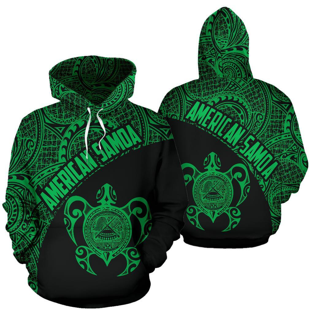 American Samoa Hoodie American Samoa Seal In Turtle Polynesian Tattoo Green Unisex Green - Polynesian Pride