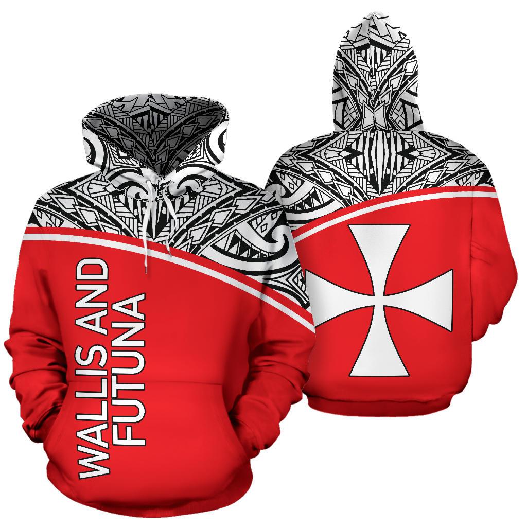 Wallis and Futuna All Over Hoodie Polynesian Curve Version Unisex Red - Polynesian Pride