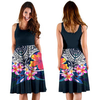 Polynesian Midi Dress - Manta Ray And Hibiscus - Polynesian Pride
