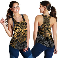 Tahiti Polynesian Women Racerback Tank - Gold Turtle Hibiscus Flowing - Polynesian Pride