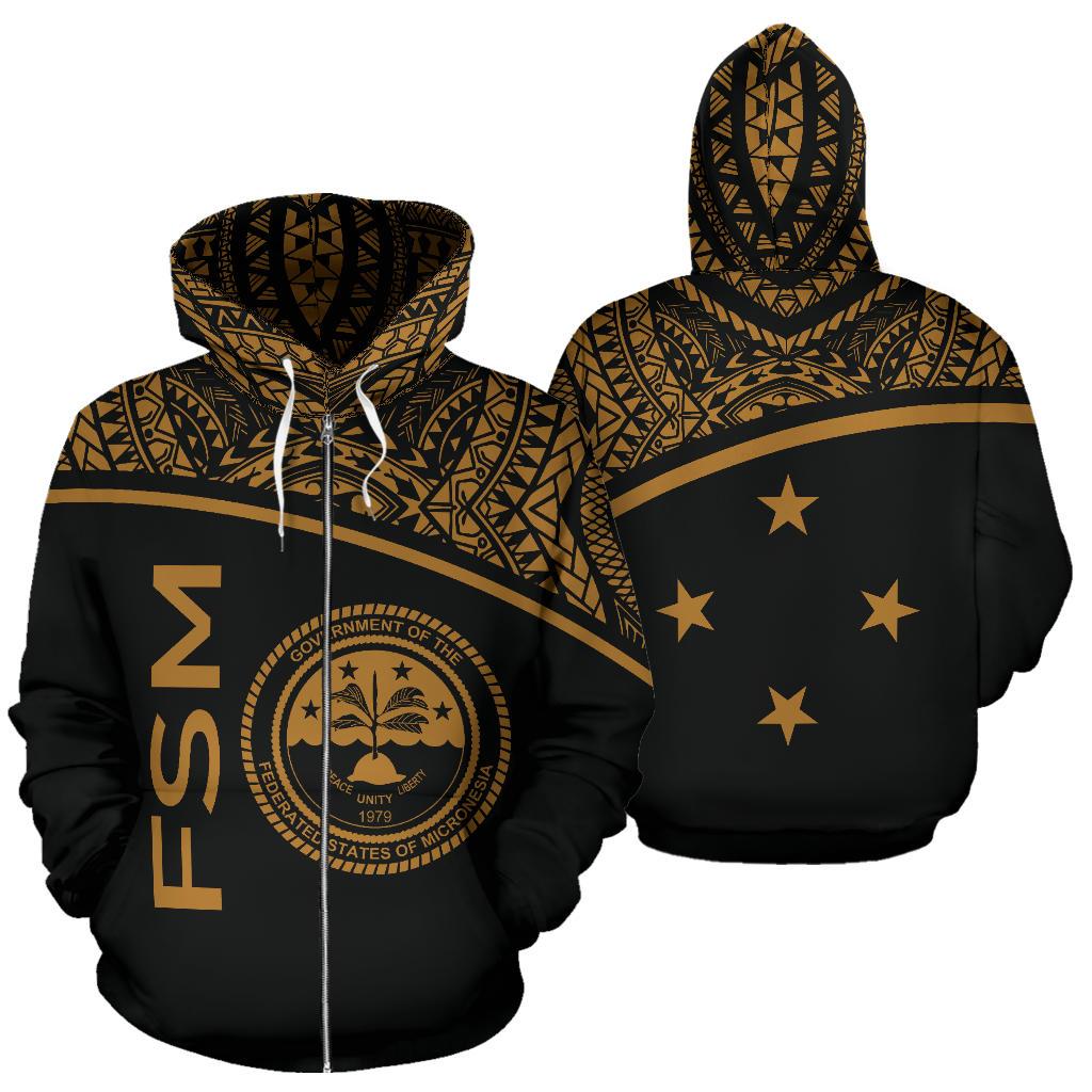 Federated States of Micronesia All Over Zip up Hoodie Micronesia Unisex Gold - Polynesian Pride