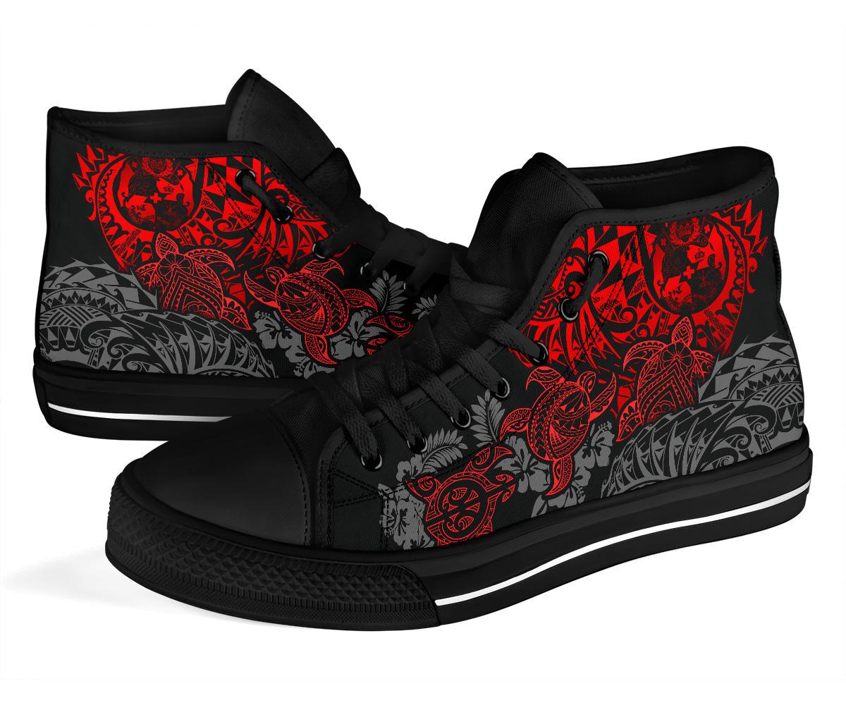 Tonga Polynesian High Top Shoes - Red Turtle Flowing - Polynesian Pride