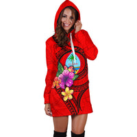 Guam Polynesian Women's Hoodie Dress - Floral With Seal Red - Polynesian Pride