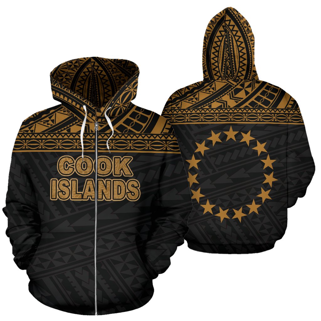 Cook Islands Polynesian Custom Zip up Hoodie Horizontal Gold Unisex Gold - Polynesian Pride