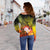 Kosrae Custom Personalised Women's Off Shoulder Sweater - Humpback Whale with Tropical Flowers (Yellow) - Polynesian Pride