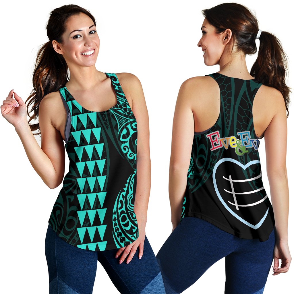 Eve&Eve - Hawaii Kakau Polynesian Women's Racerback Tank - Turquoise Turquoise - Polynesian Pride