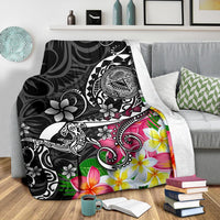 American Samoa Polynesian Premium Blanket - Turtle Plumeria (Black) - Polynesian Pride