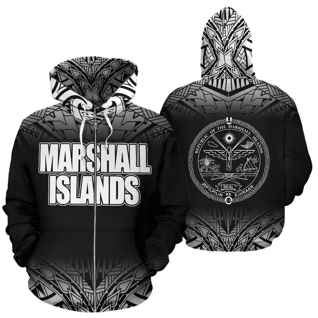 Marshall Islands All Over Zip up Hoodie Fog Black Style Unisex Black - Polynesian Pride