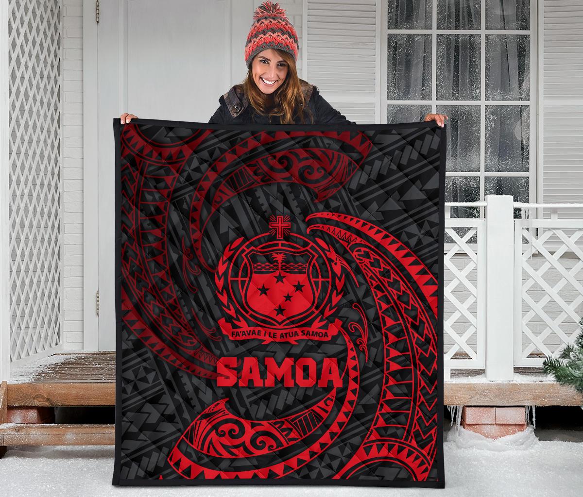 Samoa Polynesian Premium Quilt - Red Tribal Wave - Polynesian Pride
