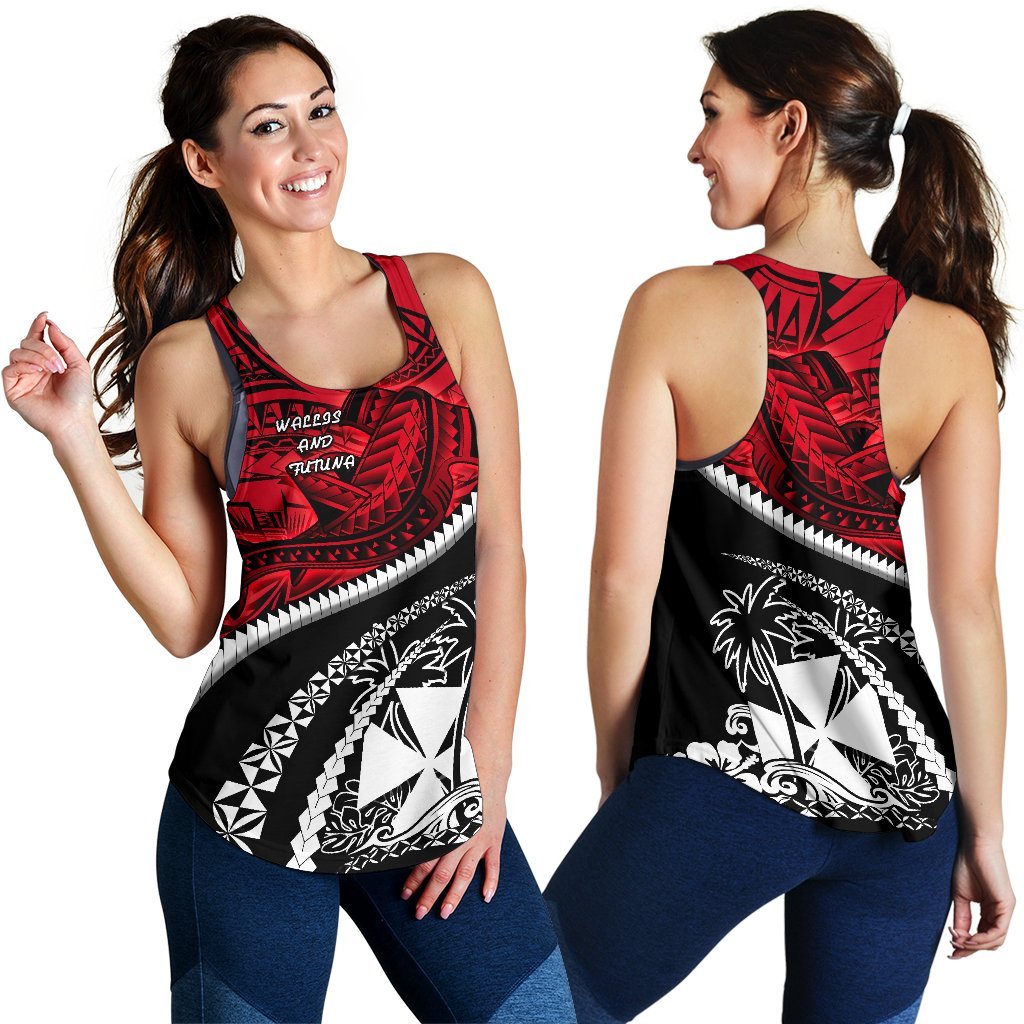 Wallis And Futuna Tapa Women'S Racerback Tank Polynesian Shark Tattoo - Polynesian Pride