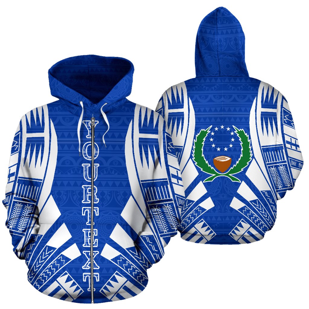 Pohnpei All Over Custom Zip up Hoodie Blue Tattoo Style Unisex Blue - Polynesian Pride