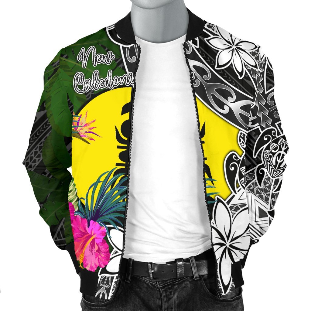 New Caledonia Men Bomber Jacket - Turtle Plumeria Banana Leaf - Polynesian Pride