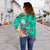 American Samoa Polynesian Women's Off Shoulder Sweater - Turtle Plumeria (Turquoise) - Polynesian Pride