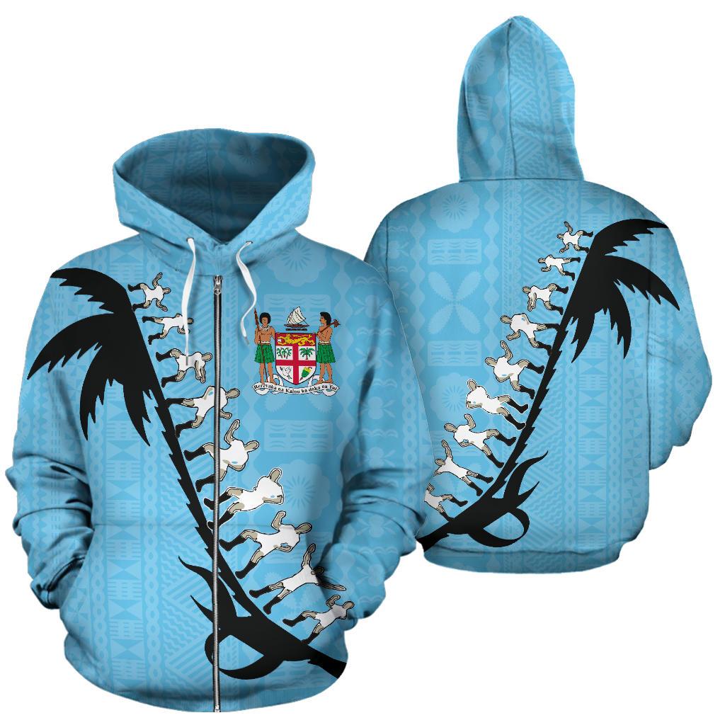 Fiji Cibi Zip up Hoodie Fiji Coat of Arms Blue Unisex Blue - Polynesian Pride