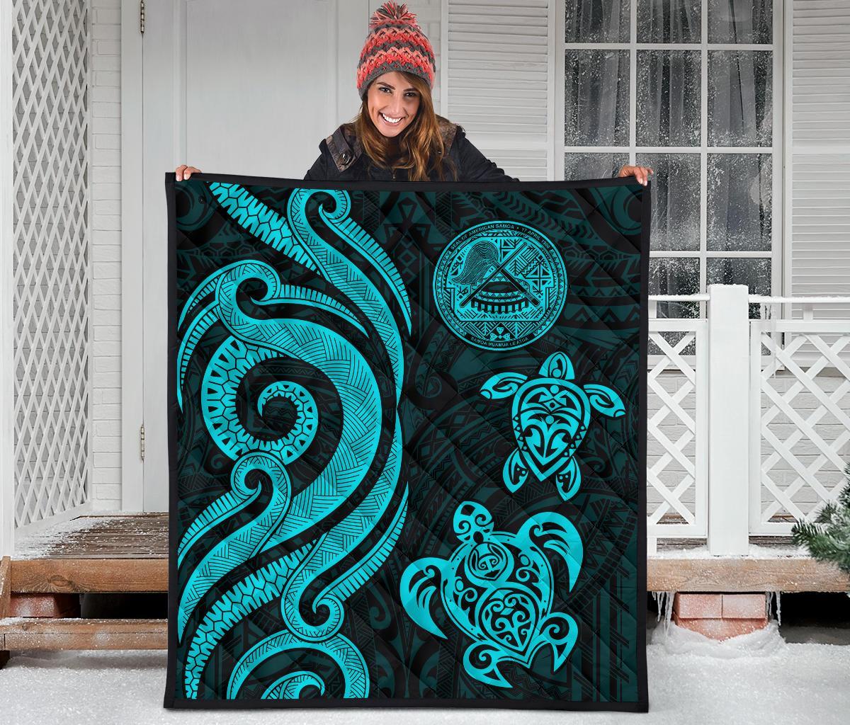 American Samoa Premium Quilt - Turquoise Tentacle Turtle - Polynesian Pride