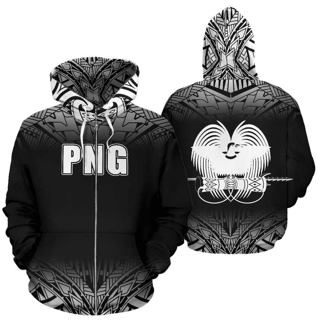 Papua New Guinea All Over Zip up Hoodie Fog Black Style Unisex Black - Polynesian Pride