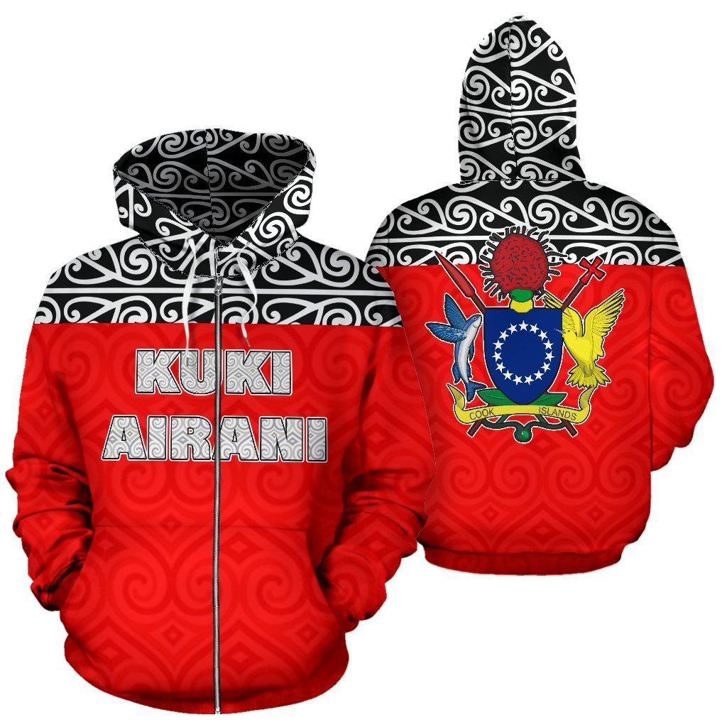 Cook Islands All Over Zip up Hoodie Polynesian Red Version Unisex White - Polynesian Pride