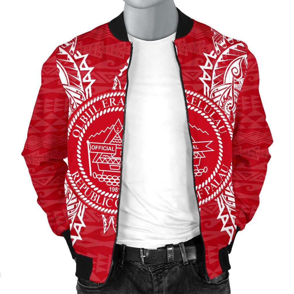 Palau Polynesian Men's Bomber Jacket Map Red White - Polynesian Pride