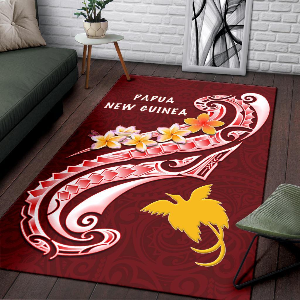 Papua New Guinea Area Rug - PNG Seal Polynesian Patterns Plumeria Red - Polynesian Pride