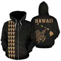 Polynesian Kakau Turtle Map of Hawaii Zip Hoodie Gold Unisex Gold - Polynesian Pride