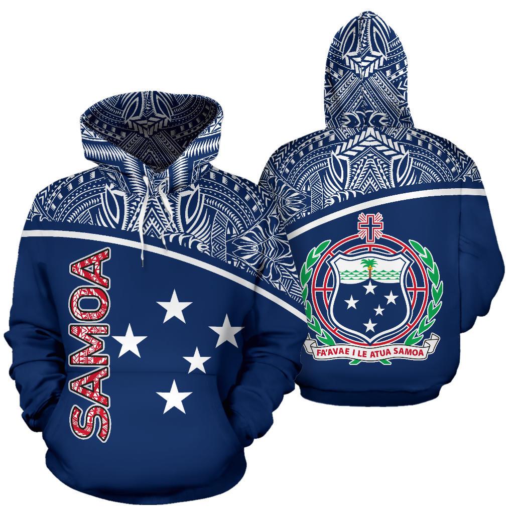 Samoa All Over Hoodie Polynesia Curve Style Unisex Blue - Polynesian Pride