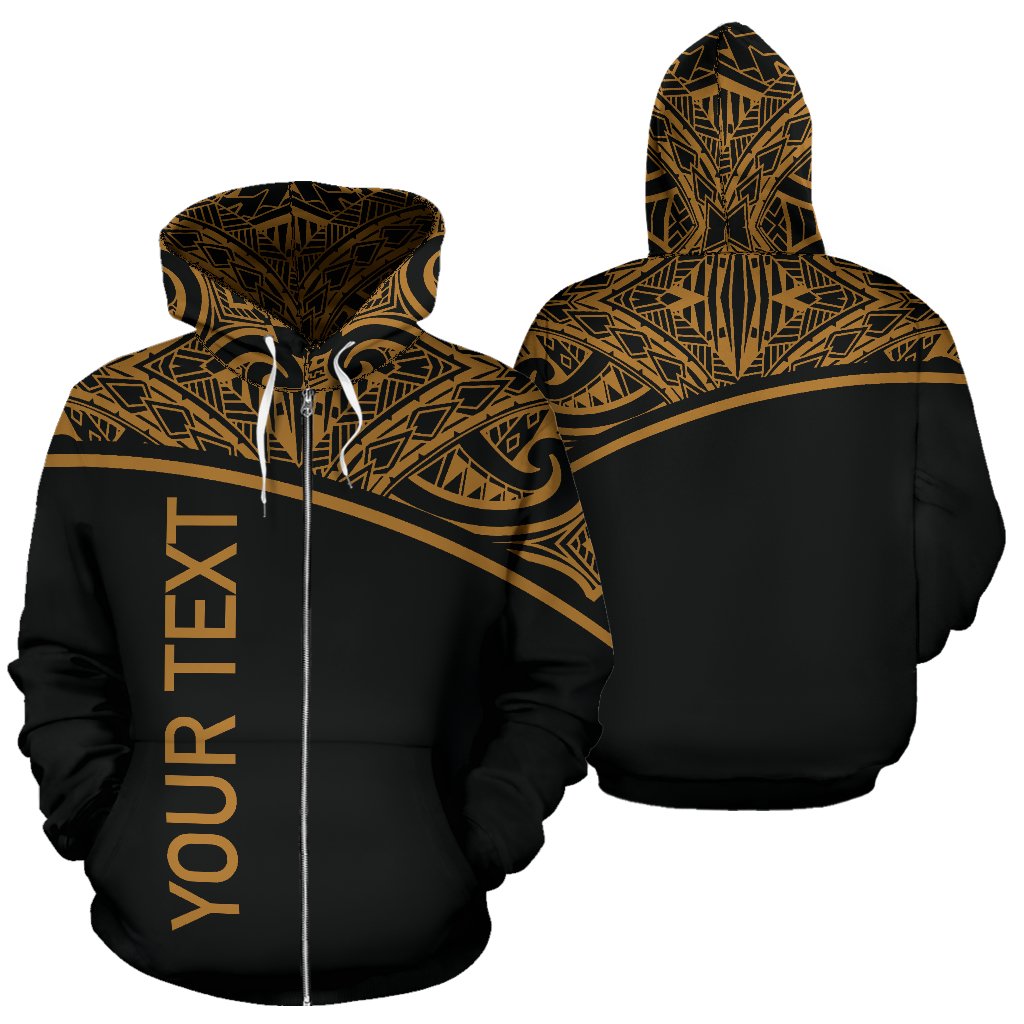 Poly All Over Custom Zip up Hoodie Polynesian Curve Gold Style Unisex Gold - Polynesian Pride