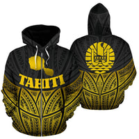 Tahiti Polynesian Zip up Hoodie Gold Pride Map and Seal Unisex Gold - Polynesian Pride