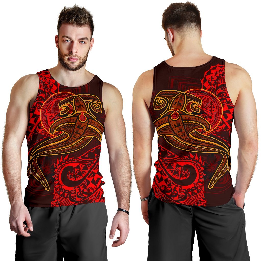 American Samoa Men's Tank Top - Red Shark Polynesian Tattoo Red - Polynesian Pride