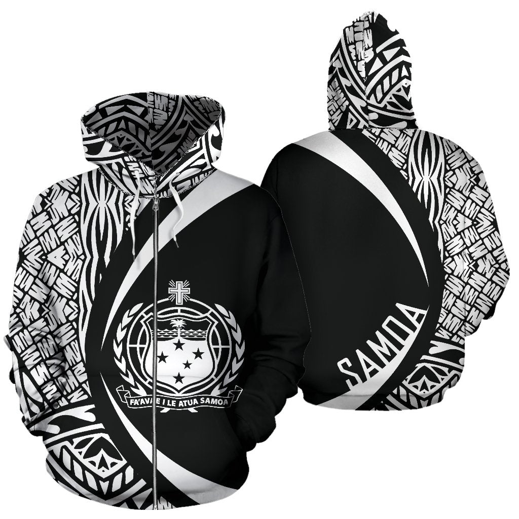 Polynesian Coat of Arms of Samoa Zip Hoodie White Unisex White - Polynesian Pride