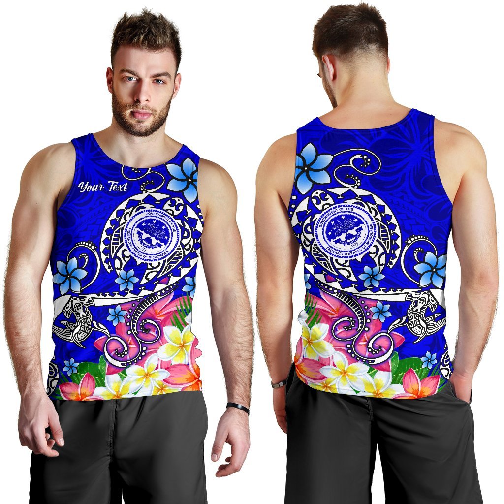 FSM Custom Personalised Men's Tank Top - Turtle Plumeria (Blue) - Polynesian Pride