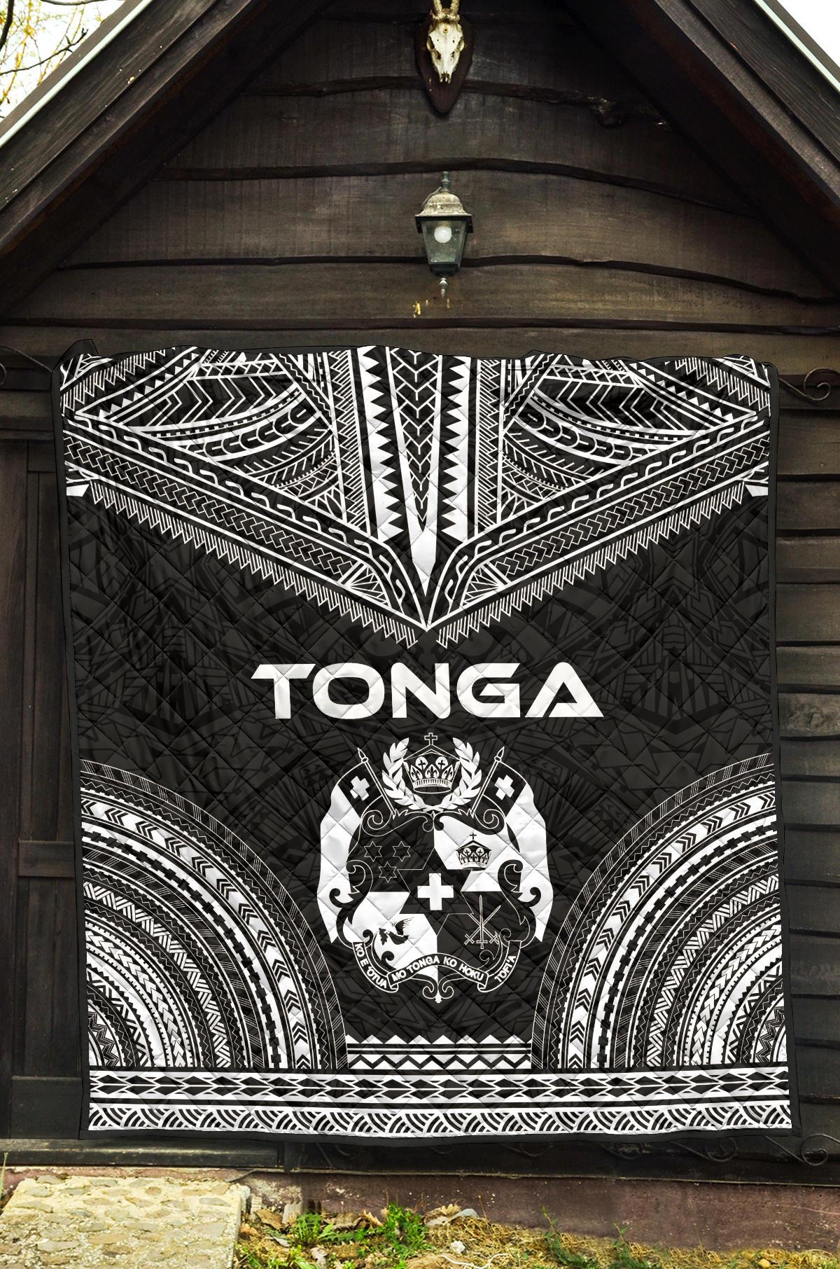 Tonga Premium Quilt - Tonga Coat Of Arms Polynesian Chief Black Version - Polynesian Pride