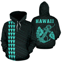 Polynesian Kakau Anchor Hibiscus Hawaii Hoodie Turquoise Unisex Turquosie - Polynesian Pride