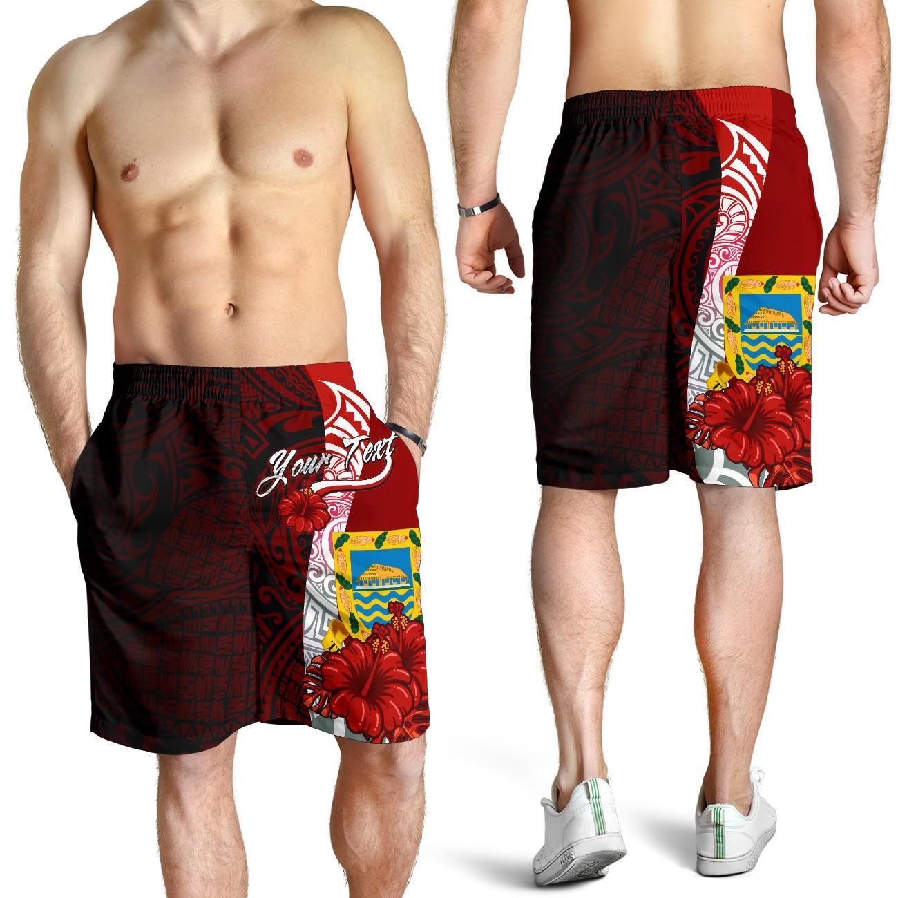 Tuvalu Polynesian Custom Personalised Men's Shorts - Coat Of Arm With Hibiscus Red - Polynesian Pride