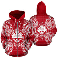 Federated States of Micronesian All Over Zip up Hoodie Map Red White Unisex Red - Polynesian Pride